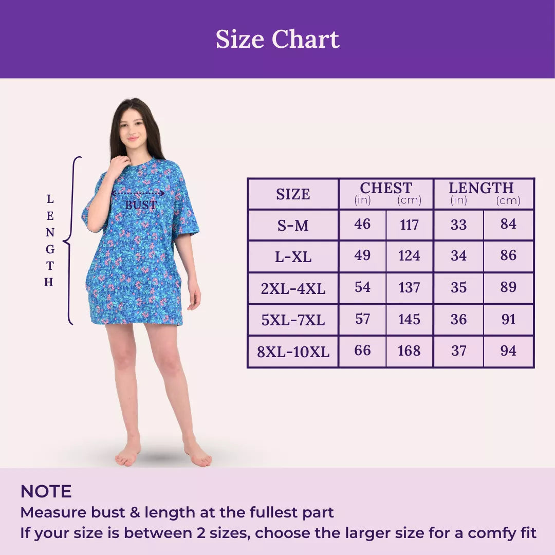Size chart for a oversize t-shirt with a model and measurements