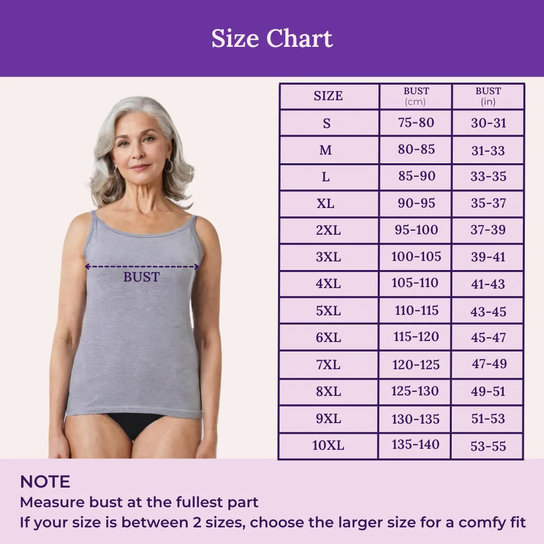 Size Chart For Camisole Adjustable Strap For Seniors