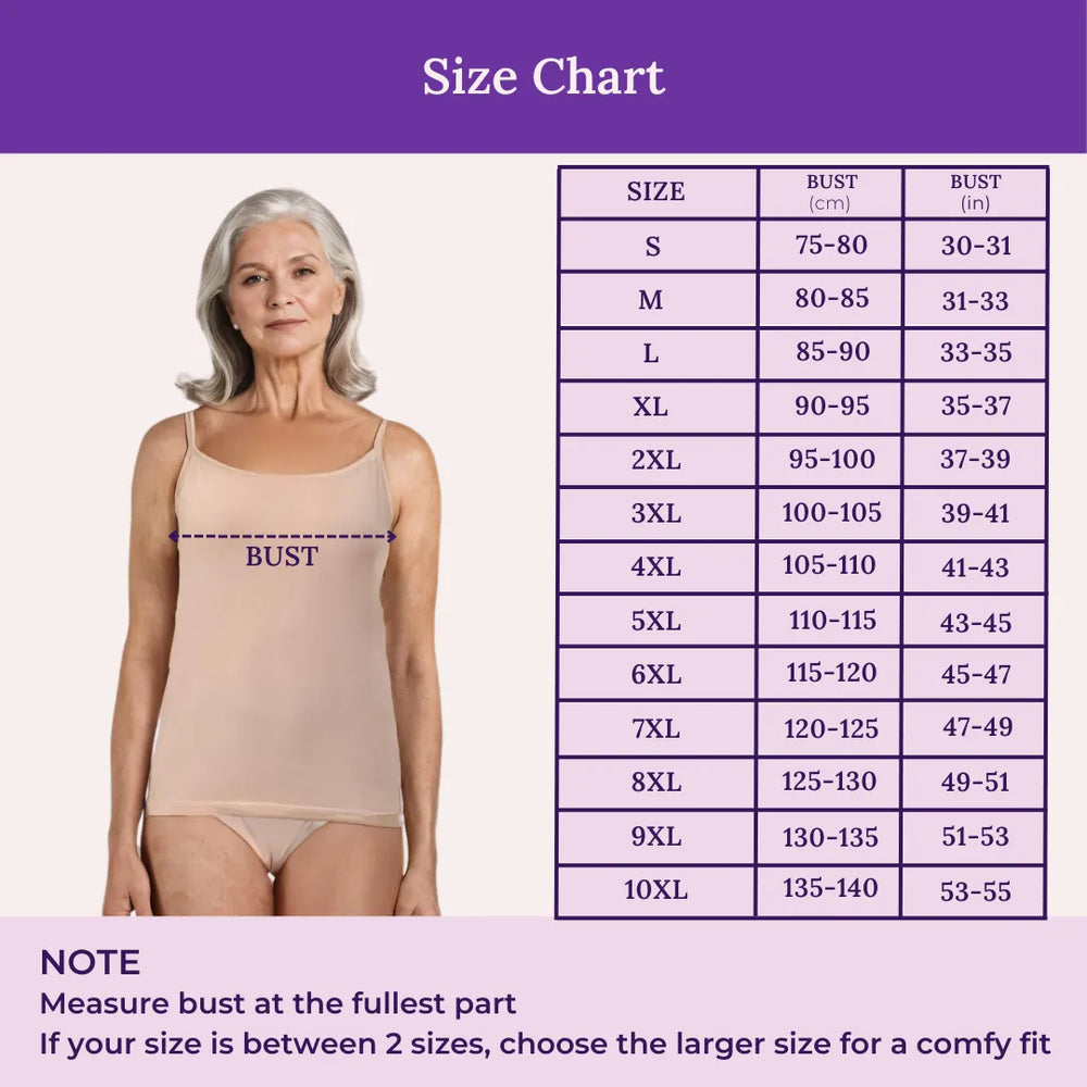 Size Chart For Camisole Adjustable Strap For Seniors