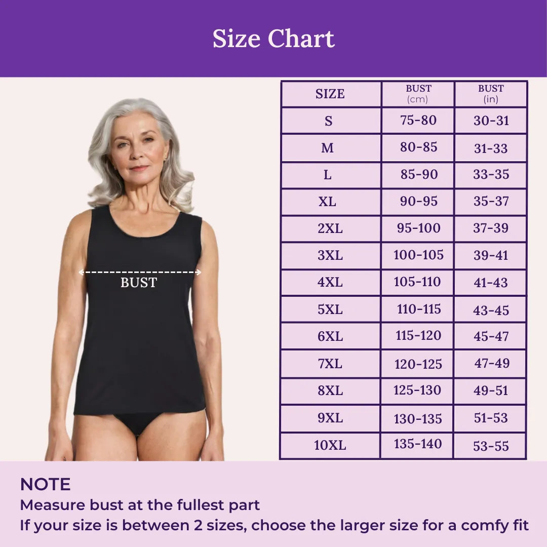 Size Chart For Camisole Wider Strap For Seniors