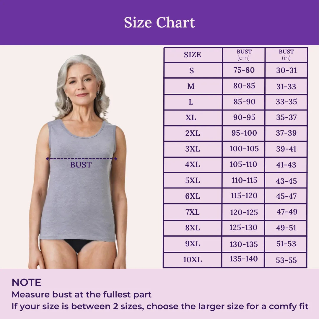Size Chart For Camisole Wider Strap For Seniors