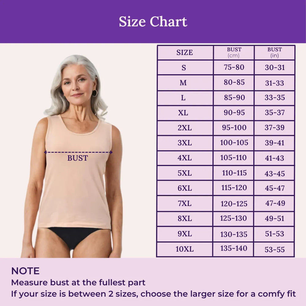 Size Chart For Camisole Wider Strap For Seniors