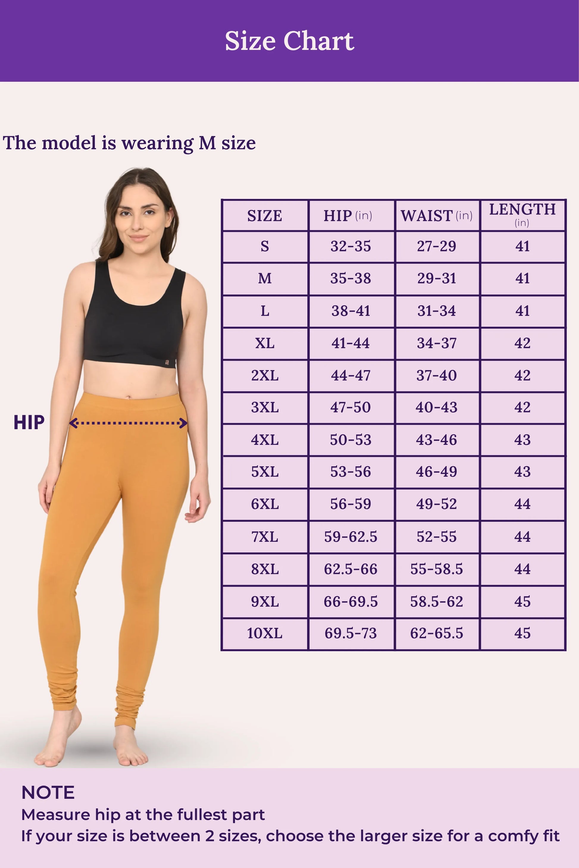 Size Chart  Churidar Leggings _Caramel  color for woman