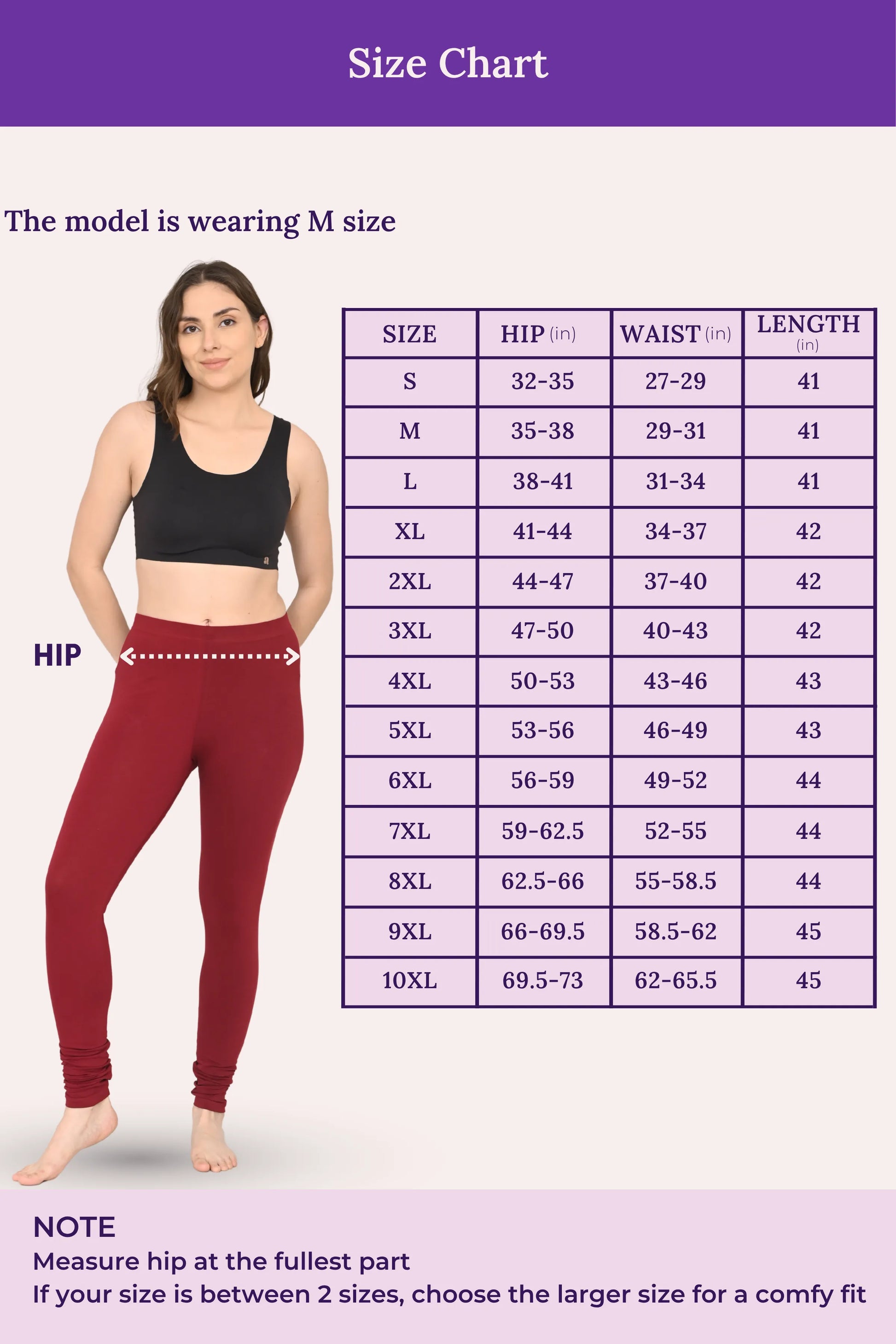 Maroon churidar leggings size guide for women