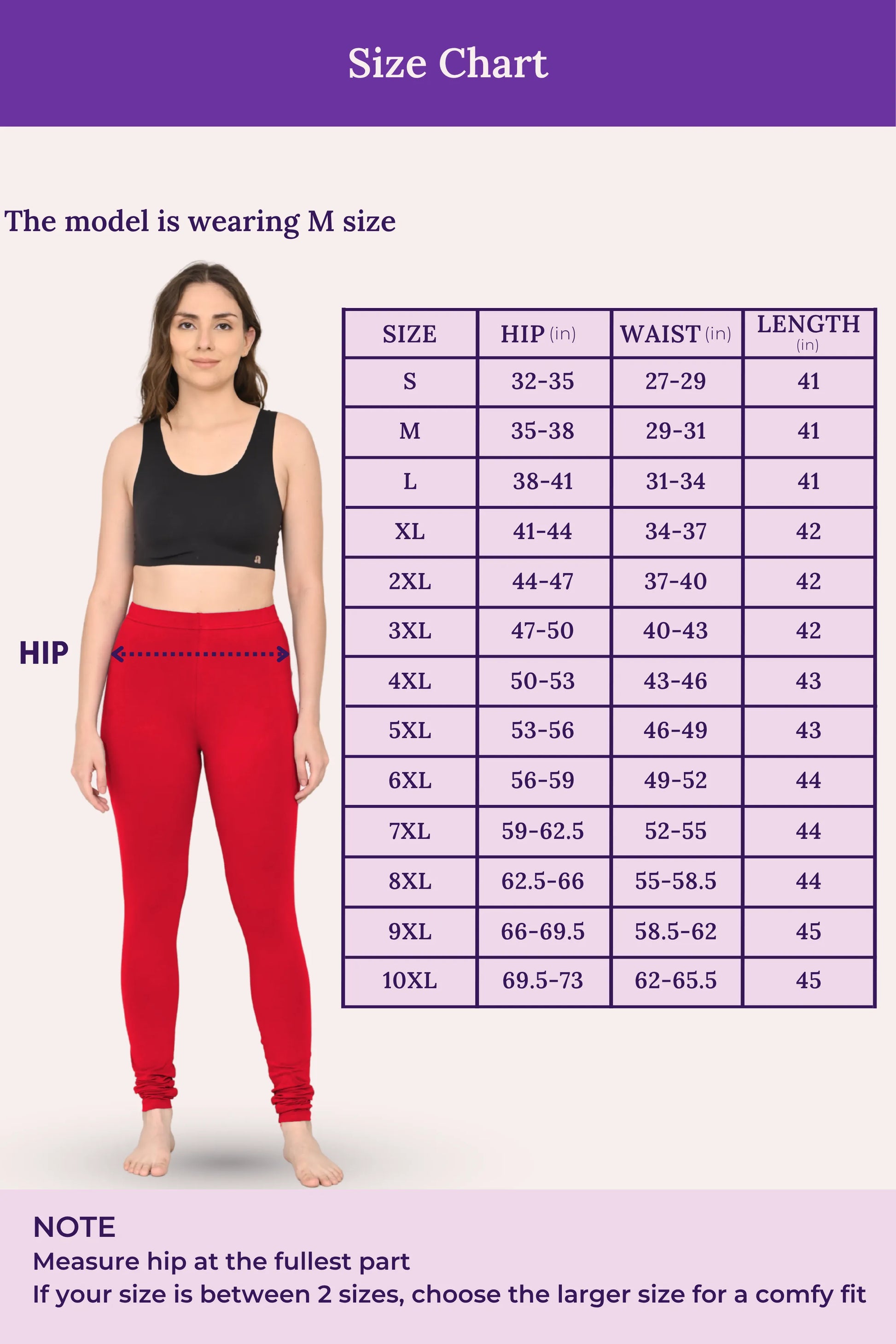 Red churidar leggings size guide for women