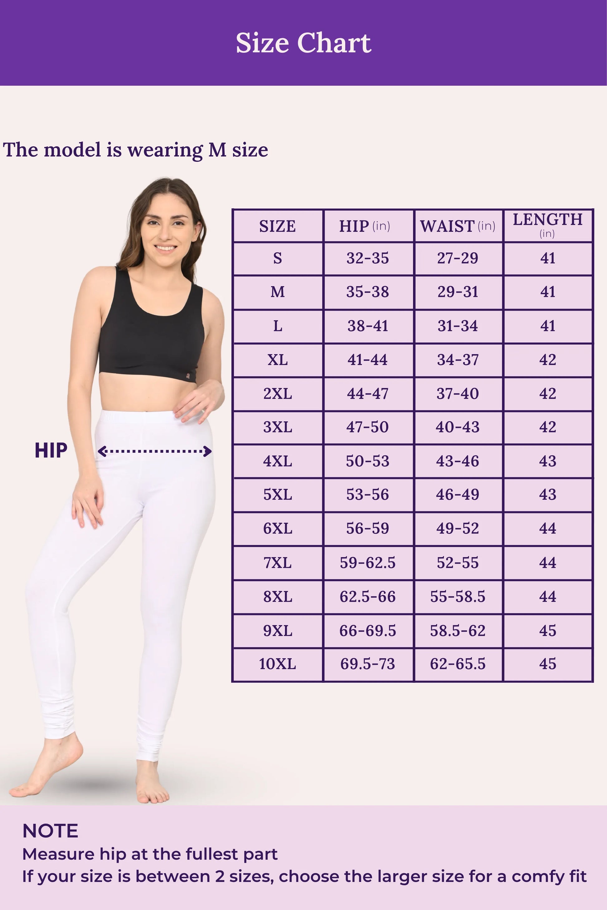 Women's white churidar leggings size chart