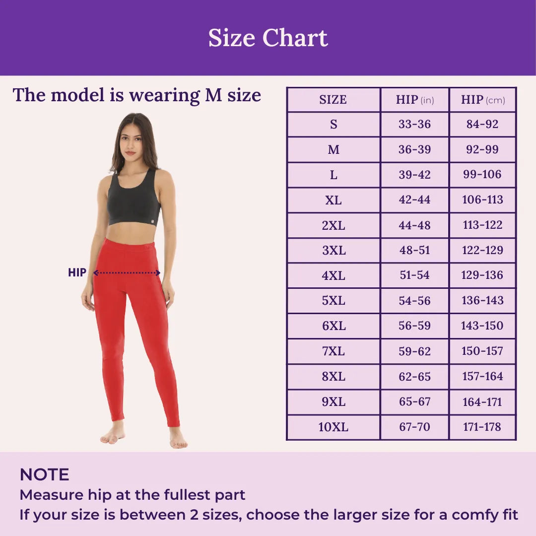 Size Chart For Cotton Leggings-Red