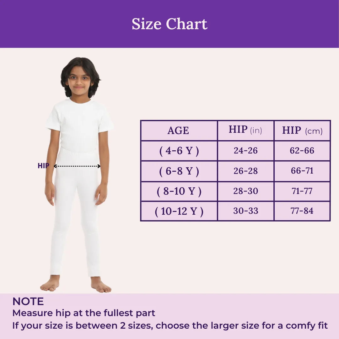 Size Chart For Cotton Leggings-White