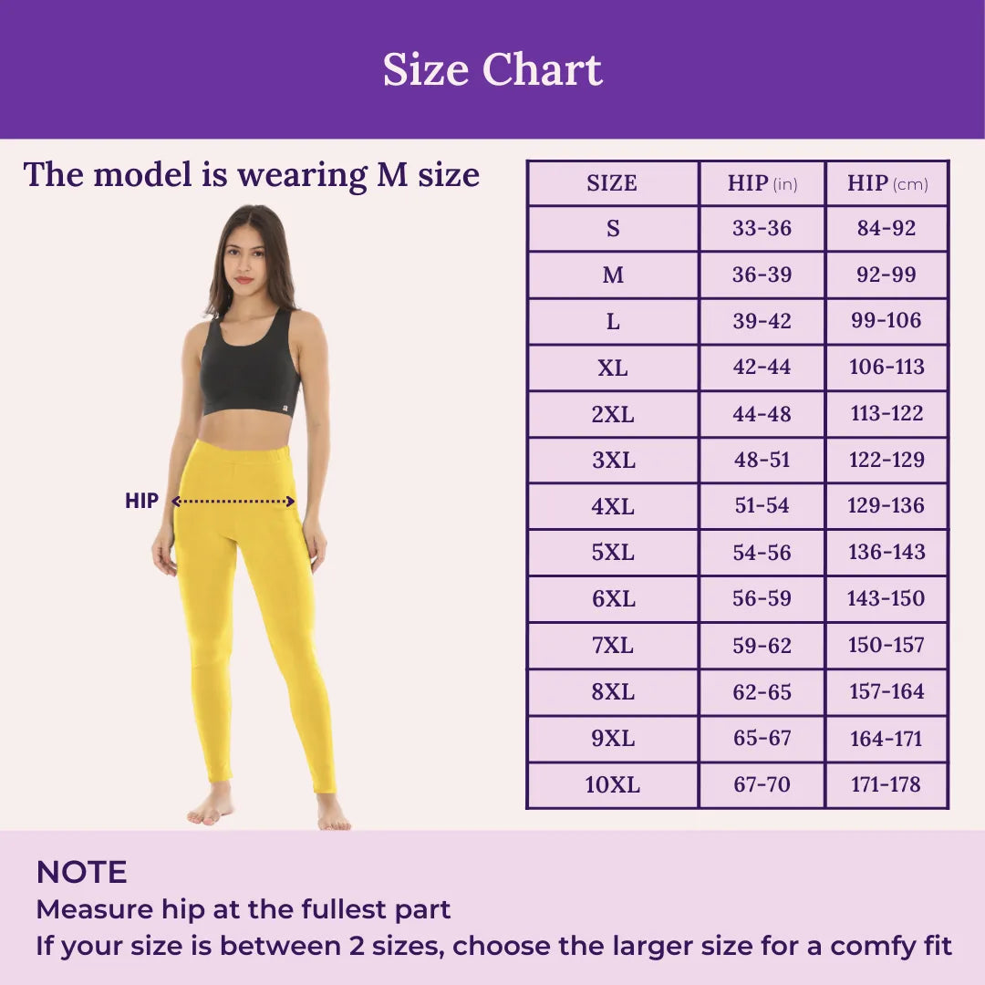 Size Chart For Cotton Leggings-Yellow