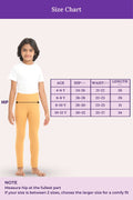 size chart for girls leggings - color- carmel