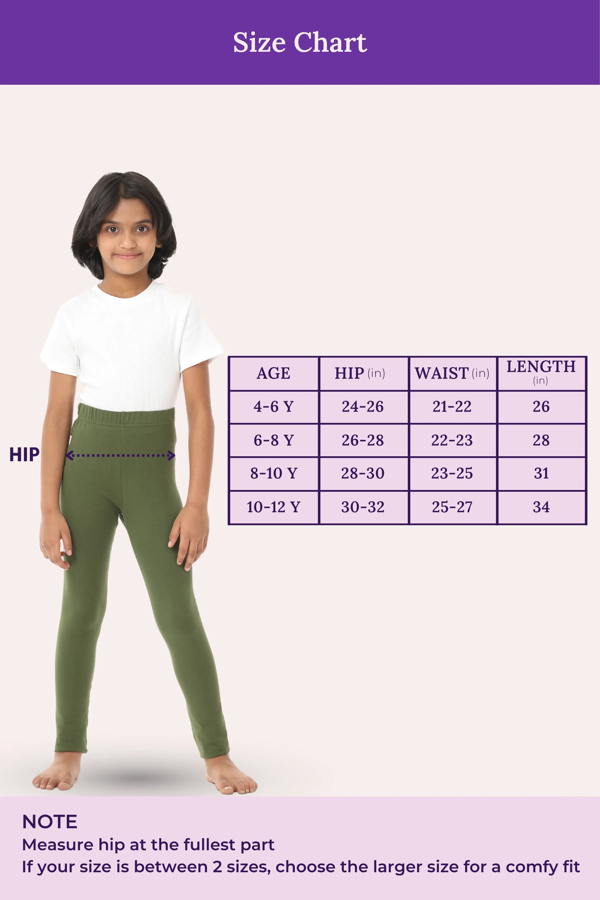 size chart for girls - color- Green