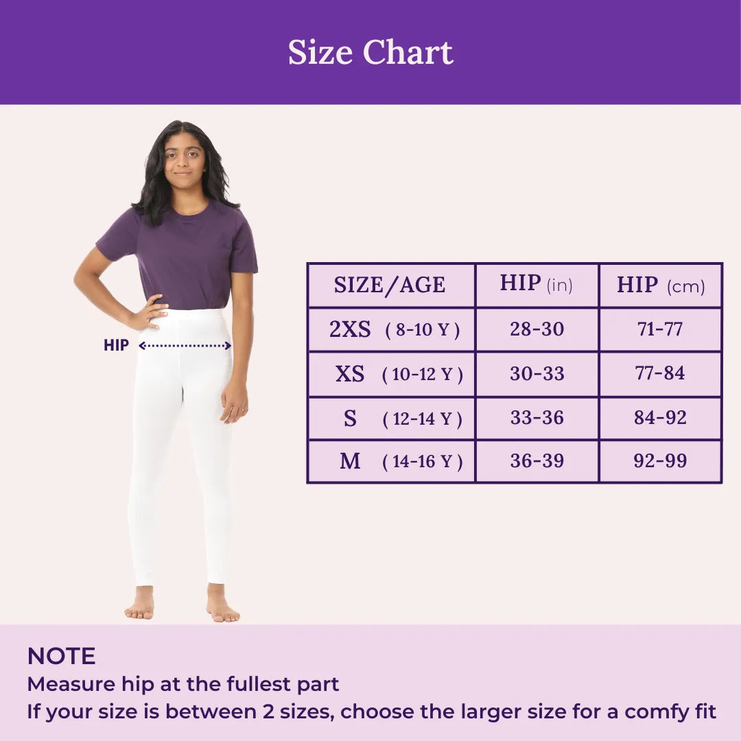 Size Chart For Cotton Leggings-White