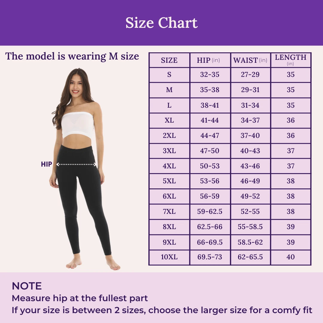Size Chart For Cotton Leggings Black