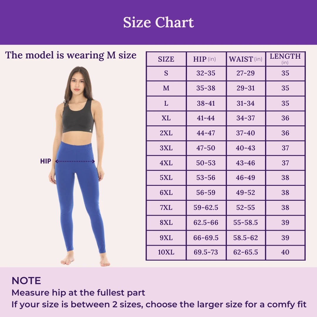Size Chart For Cotton Leggings Blue
