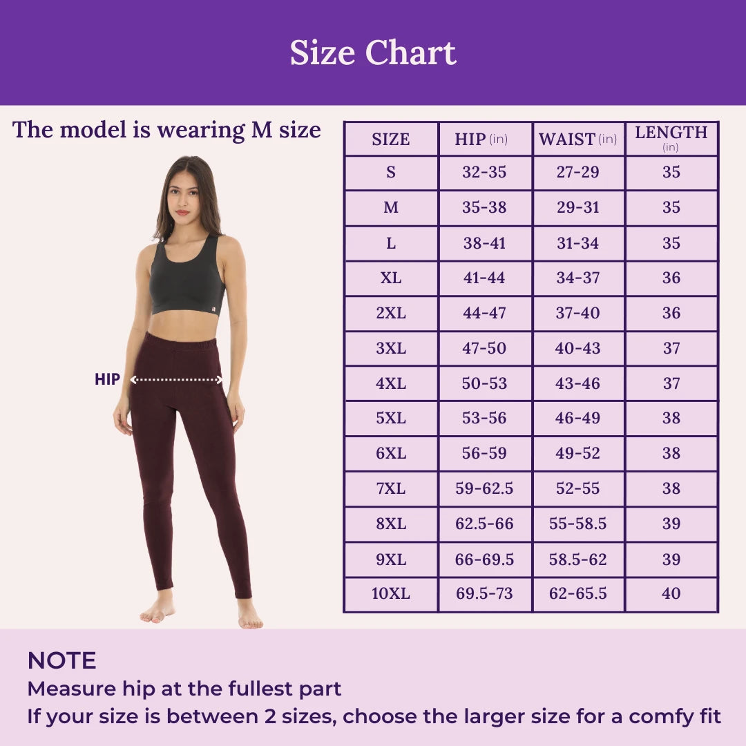 Size Chart For Cotton Leggings Brown