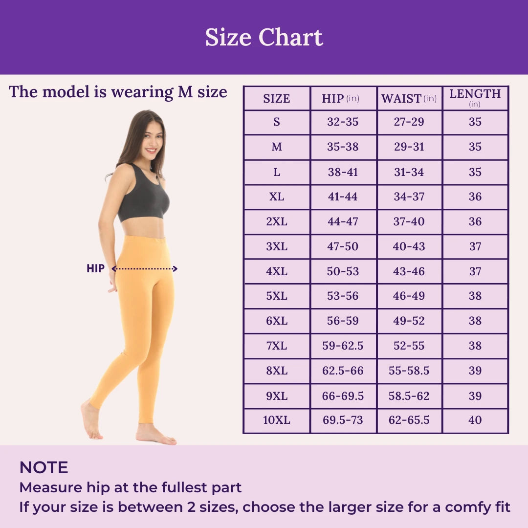 Size Chart For Cotton Leggings Caramel