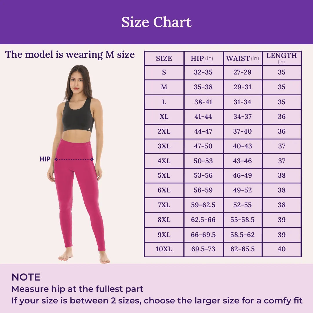 Size Chart For Cotton Leggings Dark Pink