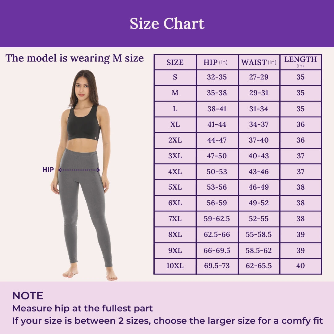 Size Chart For Cotton Leggings Grey
