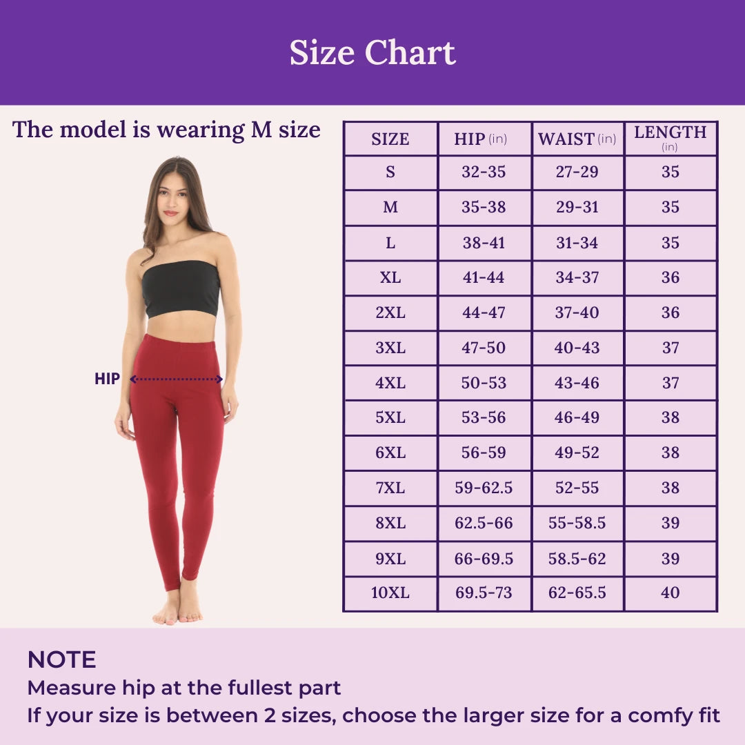 Size Chart For Cotton Leggings Maroon