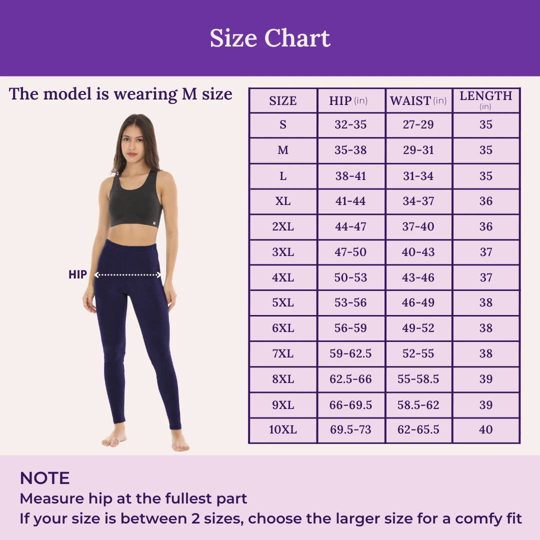 Size Chart For Cotton Leggings Navy Blue