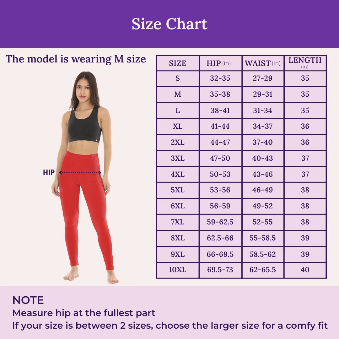 Size Chart For Cotton Leggings Red