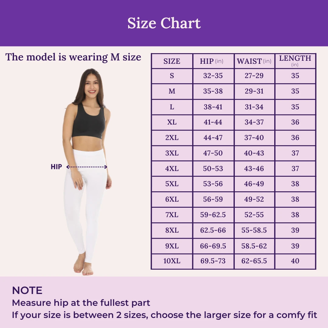 Size Chart For Cotton Leggings White
