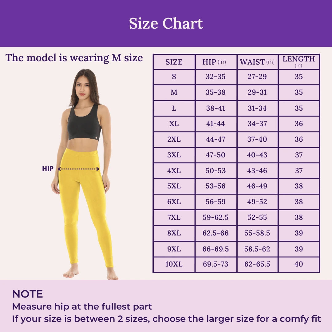 Size Chart For Cotton Leggings Yellow