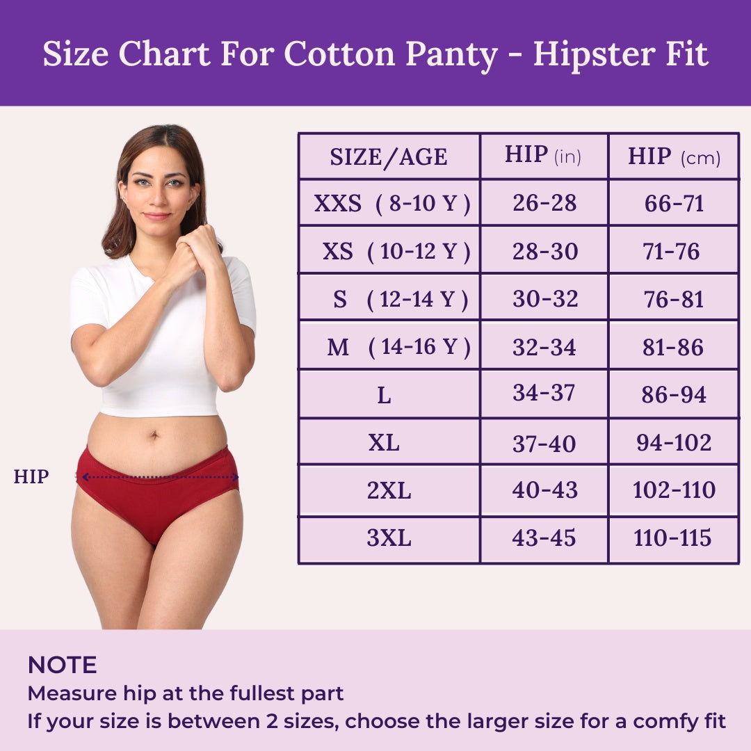 Size chart for Adira Cotton Panty Hipster