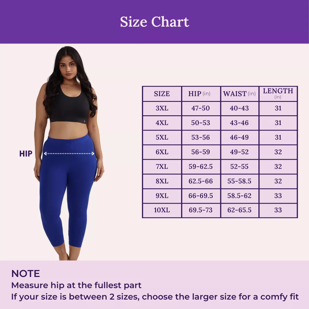 Size Chart For Cropped Leggings For Plus Size Blue