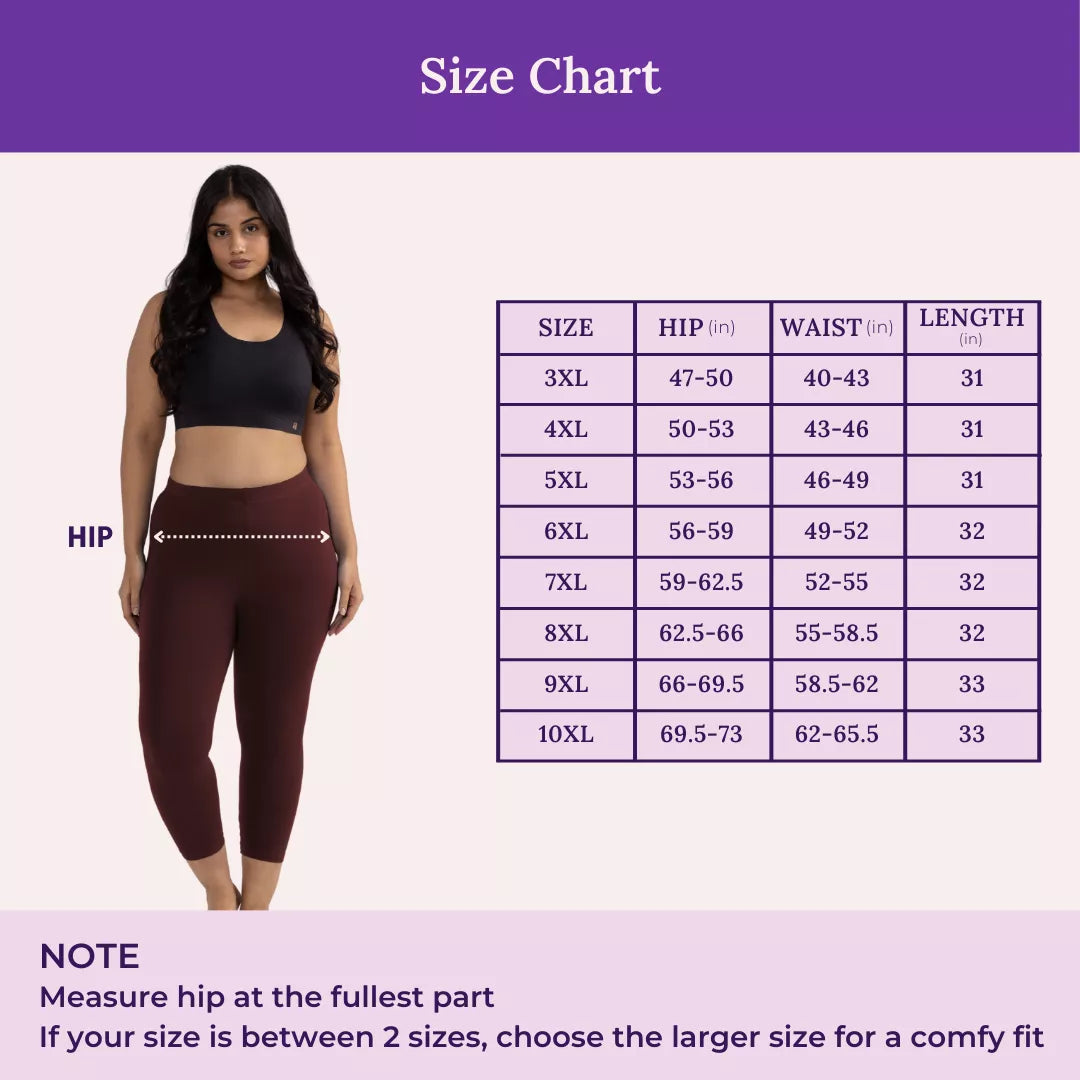 Size Chart For Cropped Leggings For Plus Size Brown