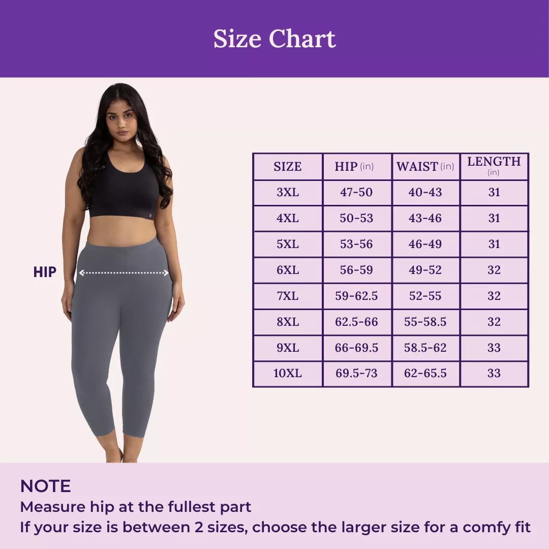Size Chart For Cropped Leggings For Plus Size Grey