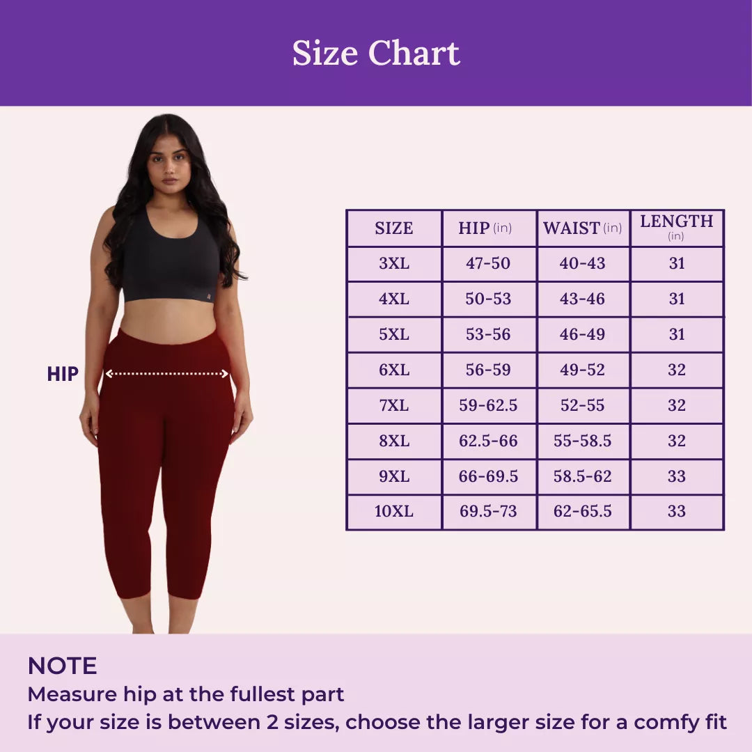 Size Chart For Cropped Leggings For Plus Size Maroon