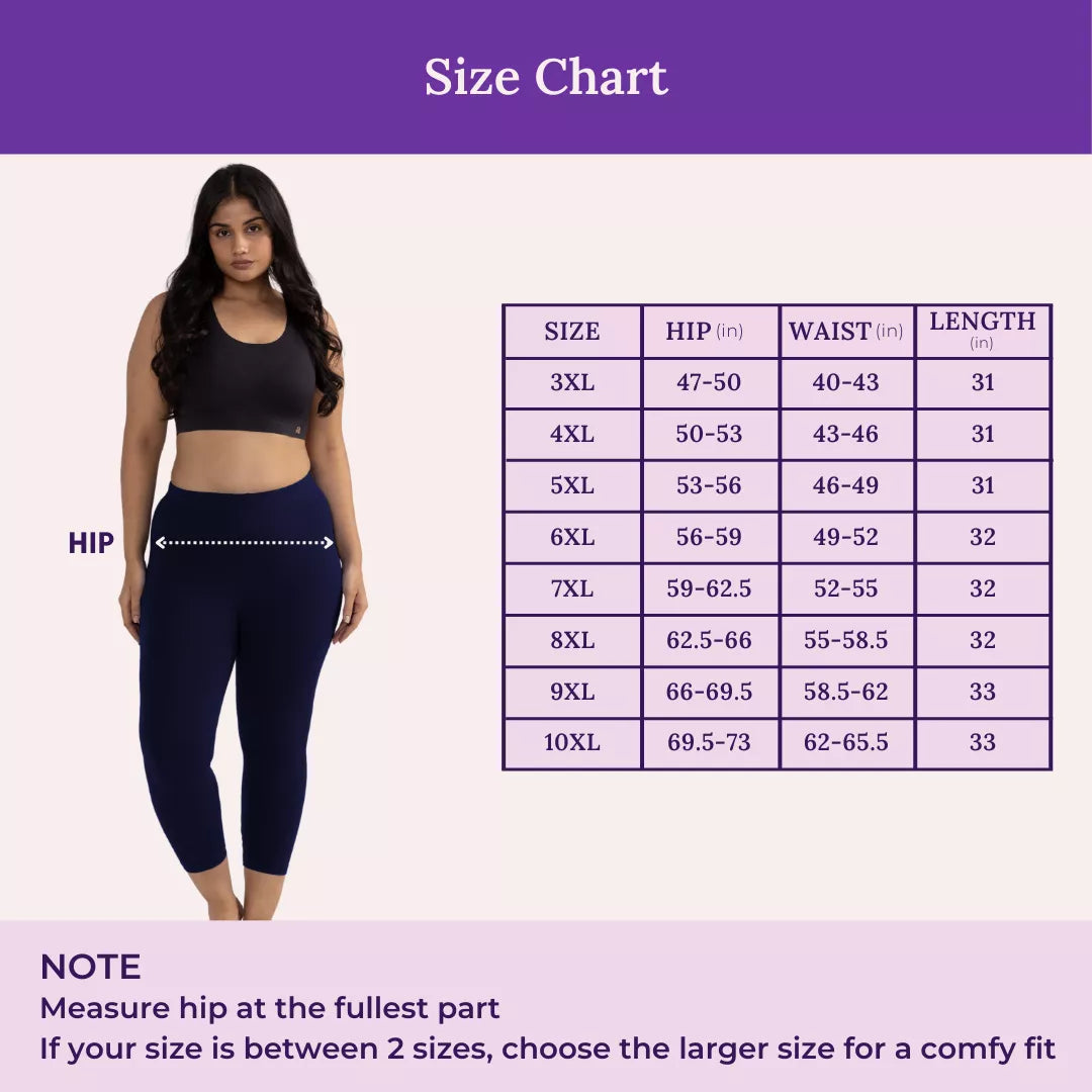 Size Chart For Cropped Leggings For Plus Size Navy Blue