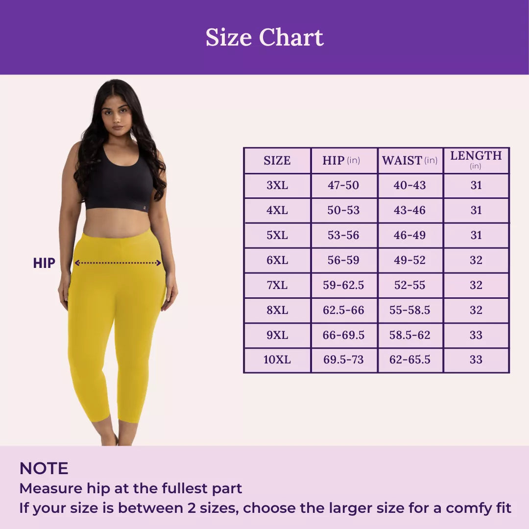 Size Chart For Cropped Leggings For Plus Size Yellow