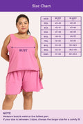 Size chart for a rose outfit with bust and waist measurements on a purple background