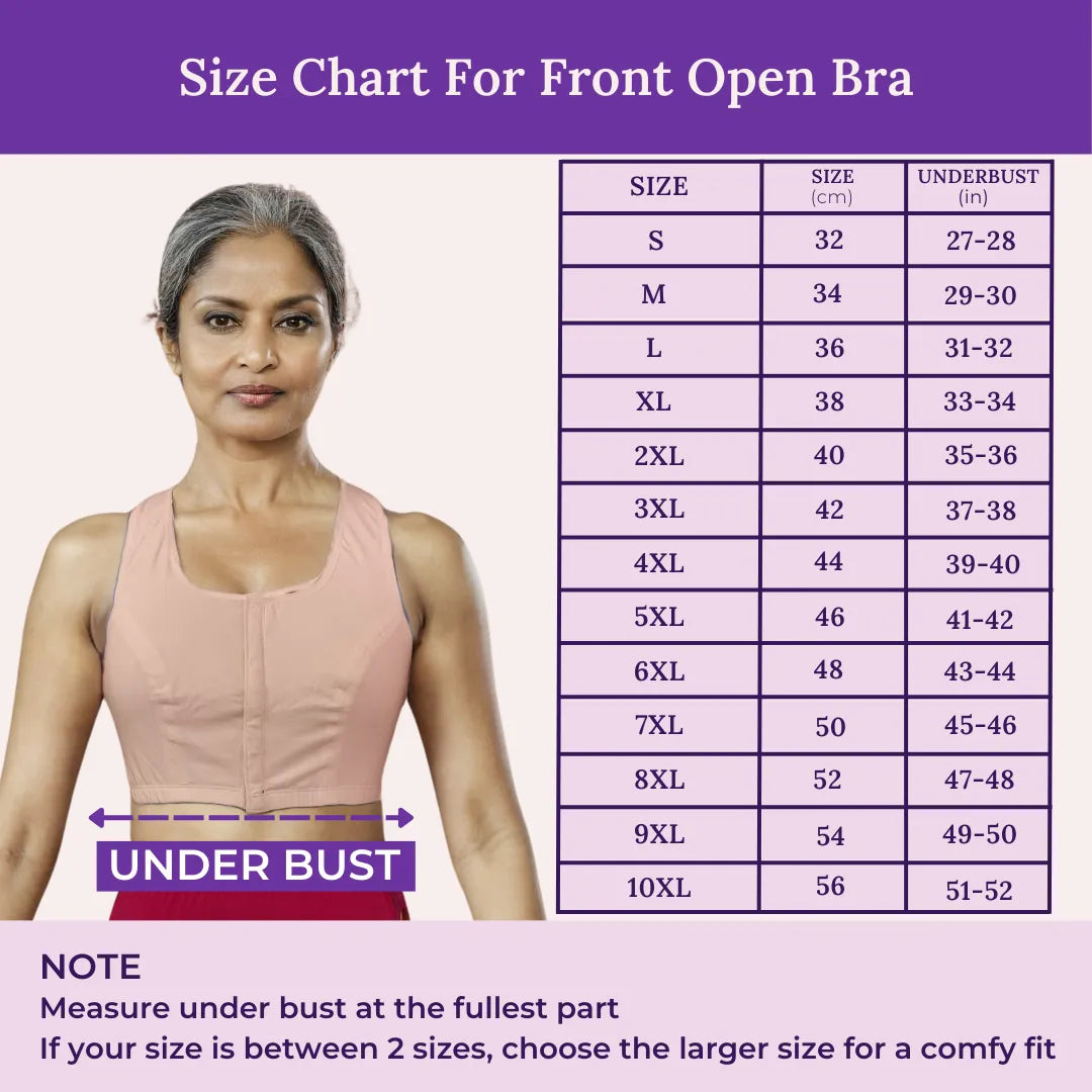 Size Chart For Front Open Bra  For Elderly