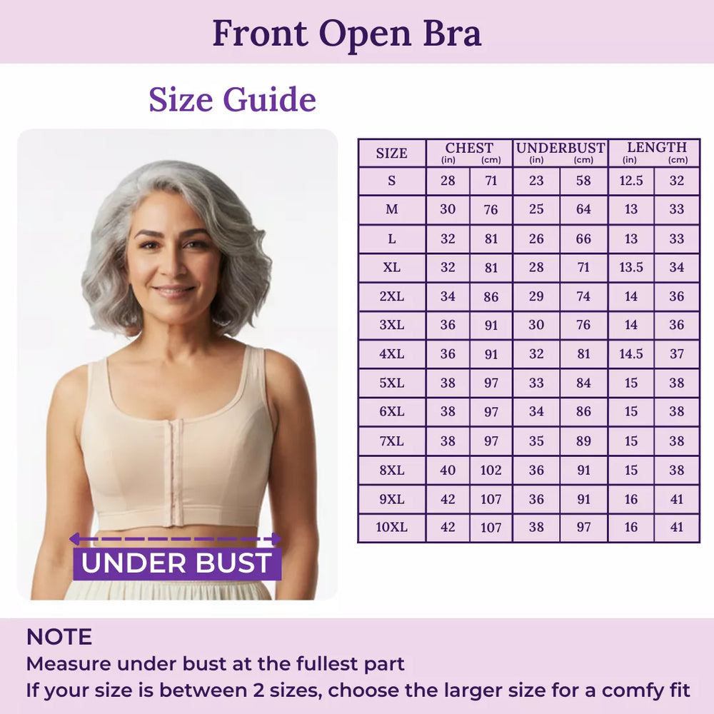 Size Chart For Front Open Bra  For Elderly