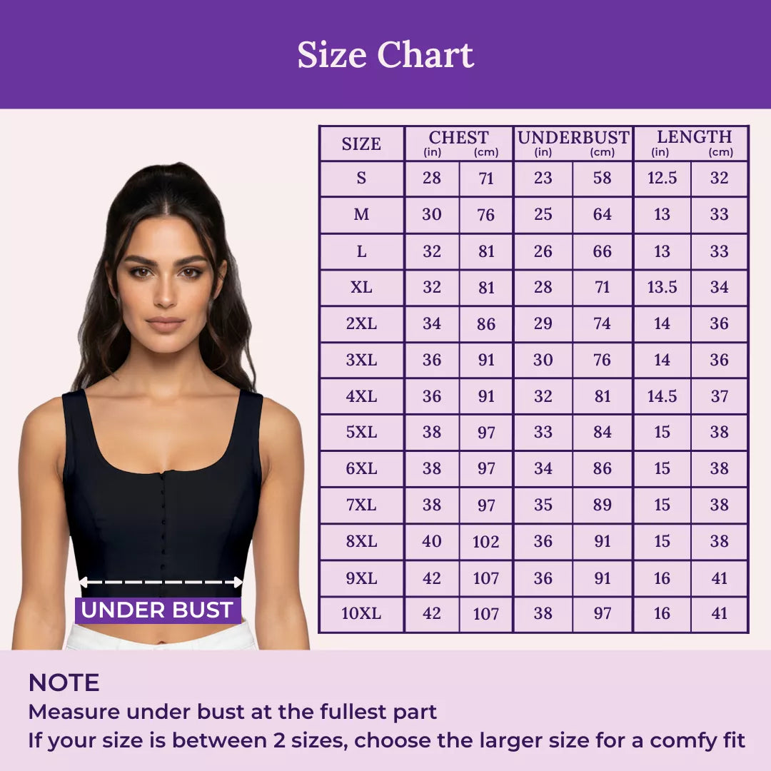 Size Chart For Front Open Bras-Black