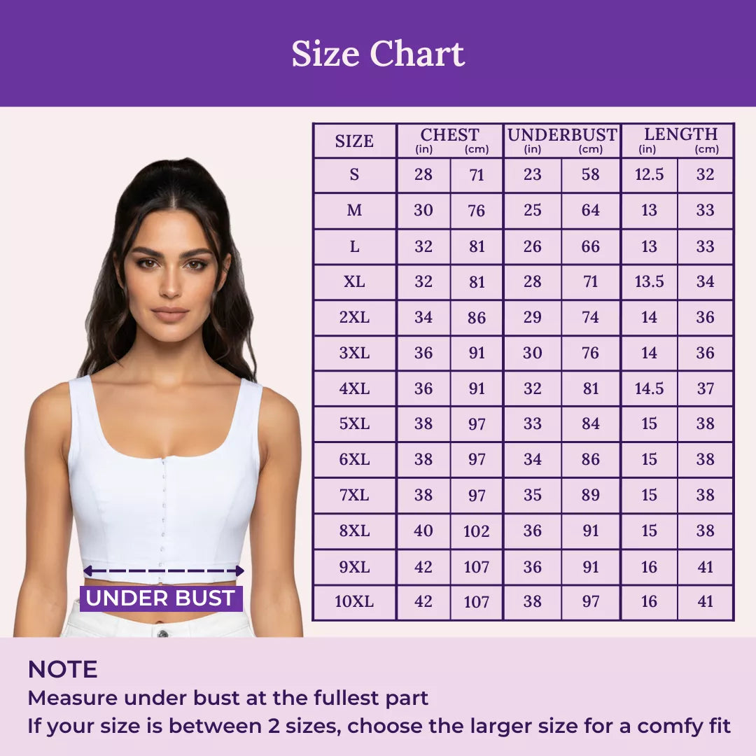Size Chart For Front Open Bras-White