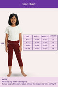 Size chart for girl cropped leggings with a model and measurement guide.
