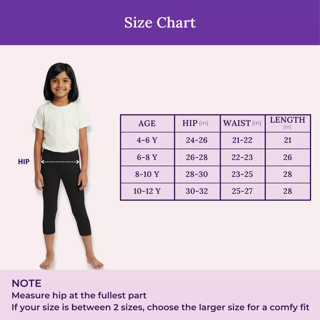 Size Chart For Girl Cropped Leggings Black