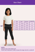 Size chart for children's cropped leggings