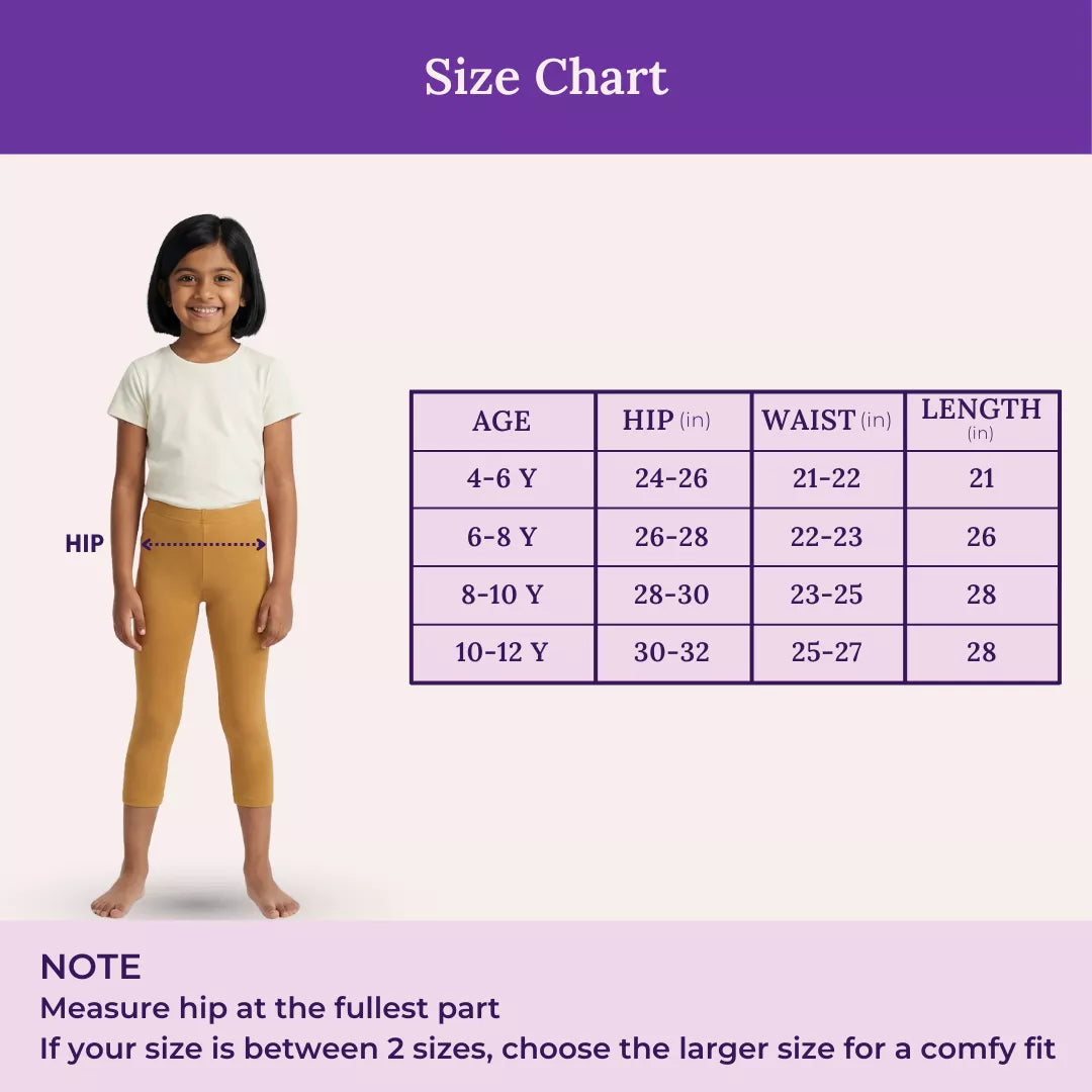 Size Chart For Girl Cropped Leggings Caramel