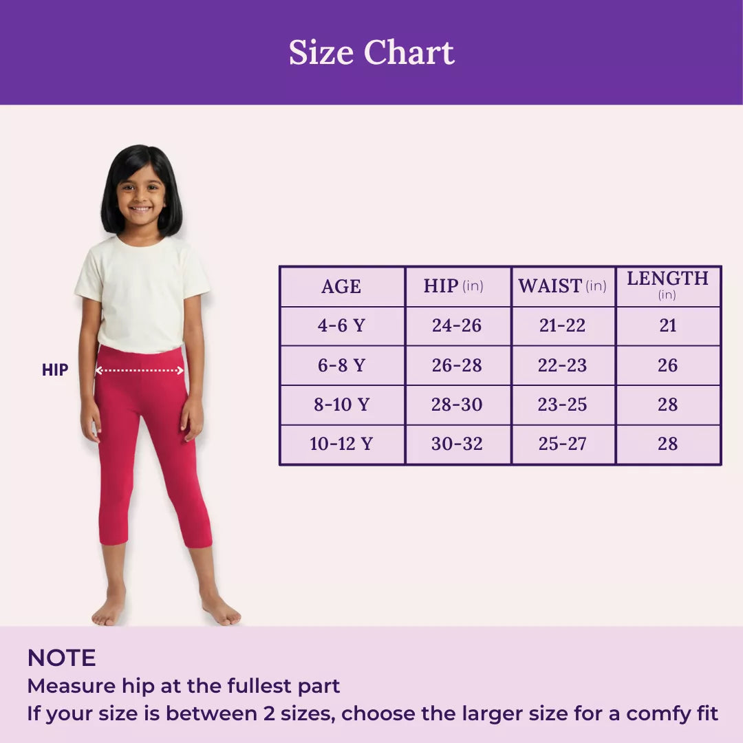 Size Chart For Girl Cropped Leggings Dark Pink