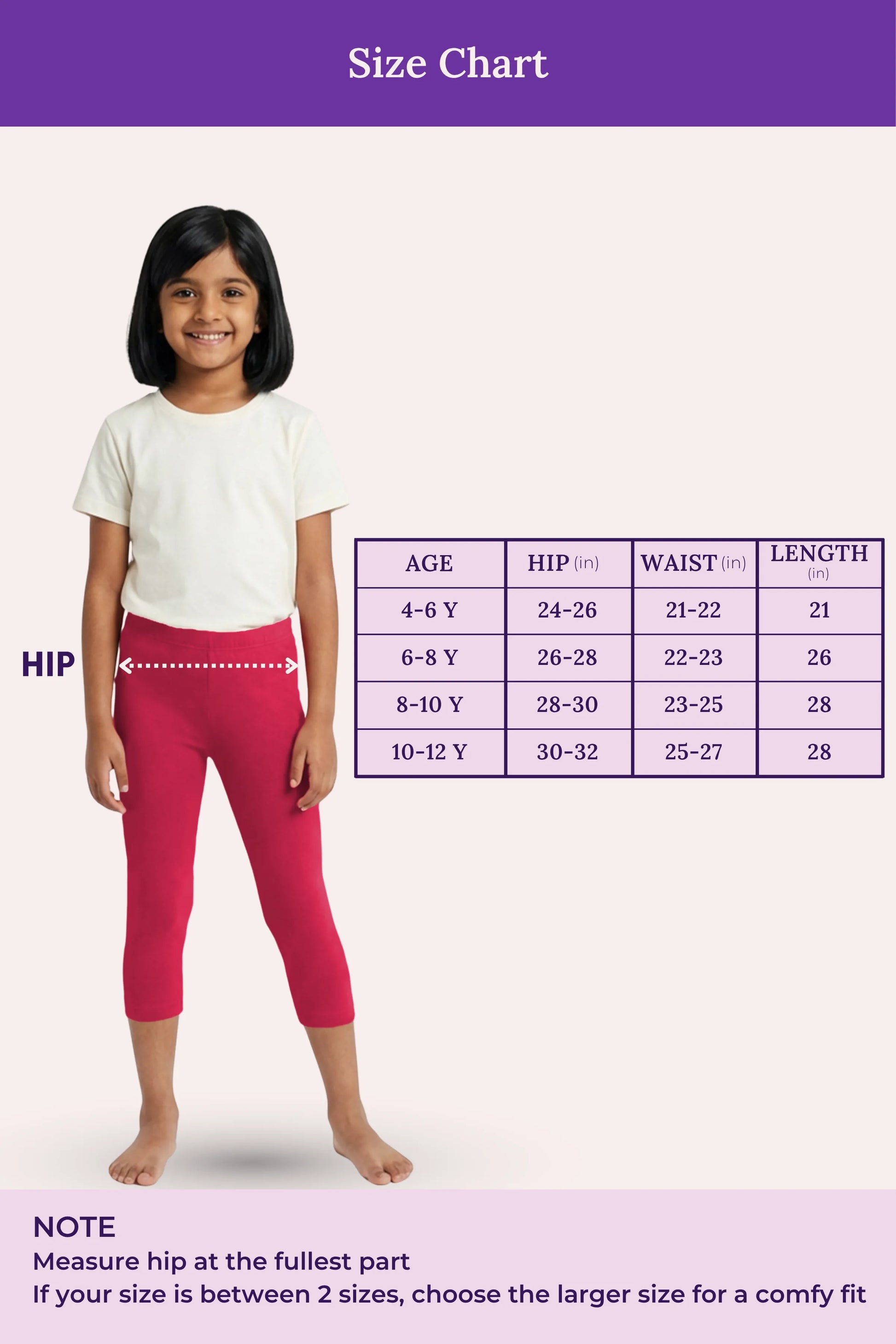 cropped leggings for girl  - dark pink