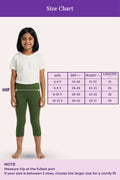 size chart cropped leggings  green color -for girls