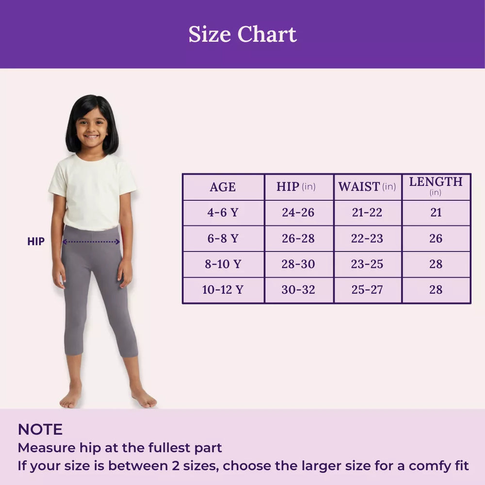 Size Chart For Girl Cropped Leggings Grey