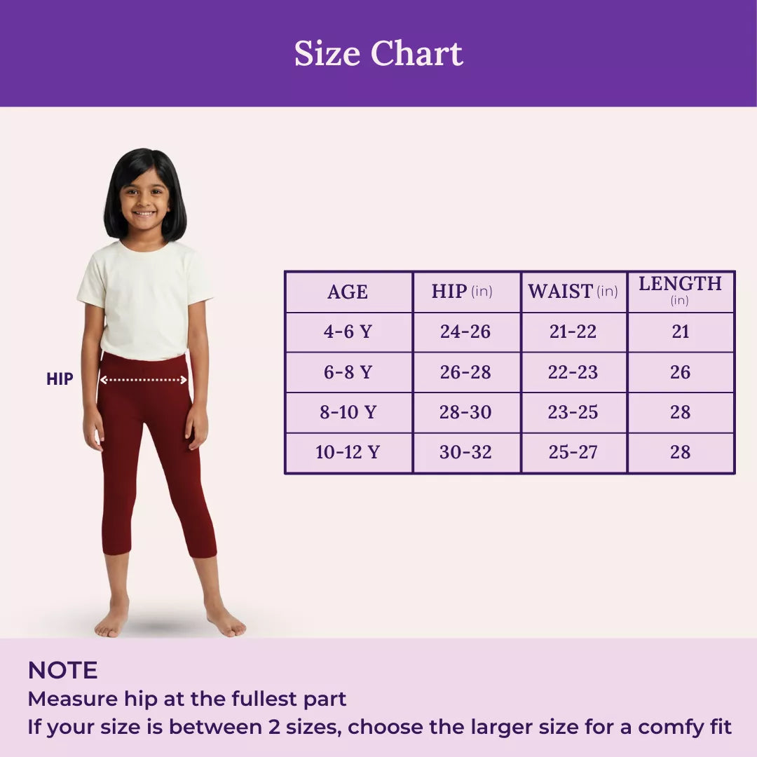 Size Chart For Girl Cropped Leggings Maroon