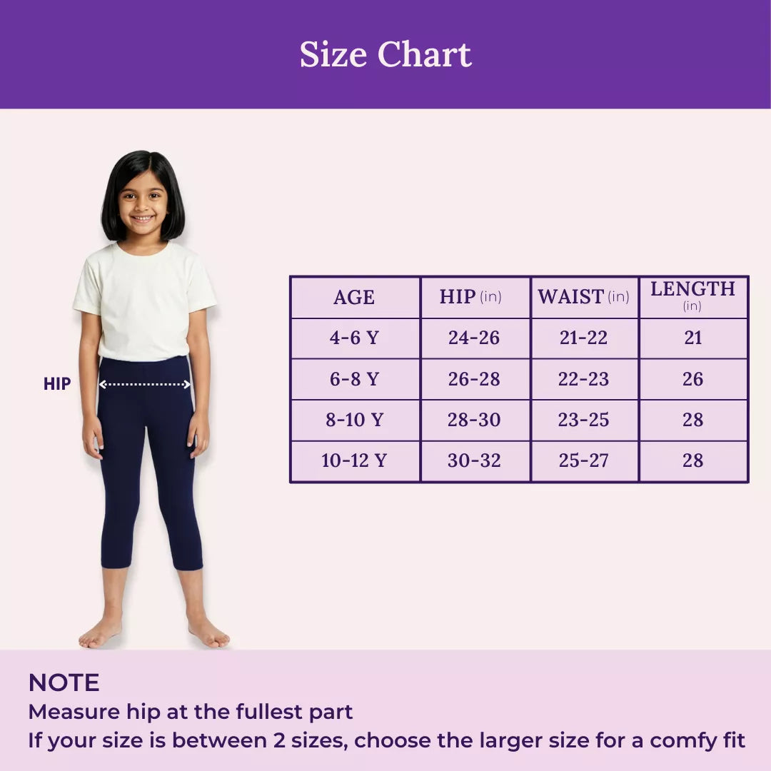 Size Chart For Girl Cropped Leggings Navy Blue