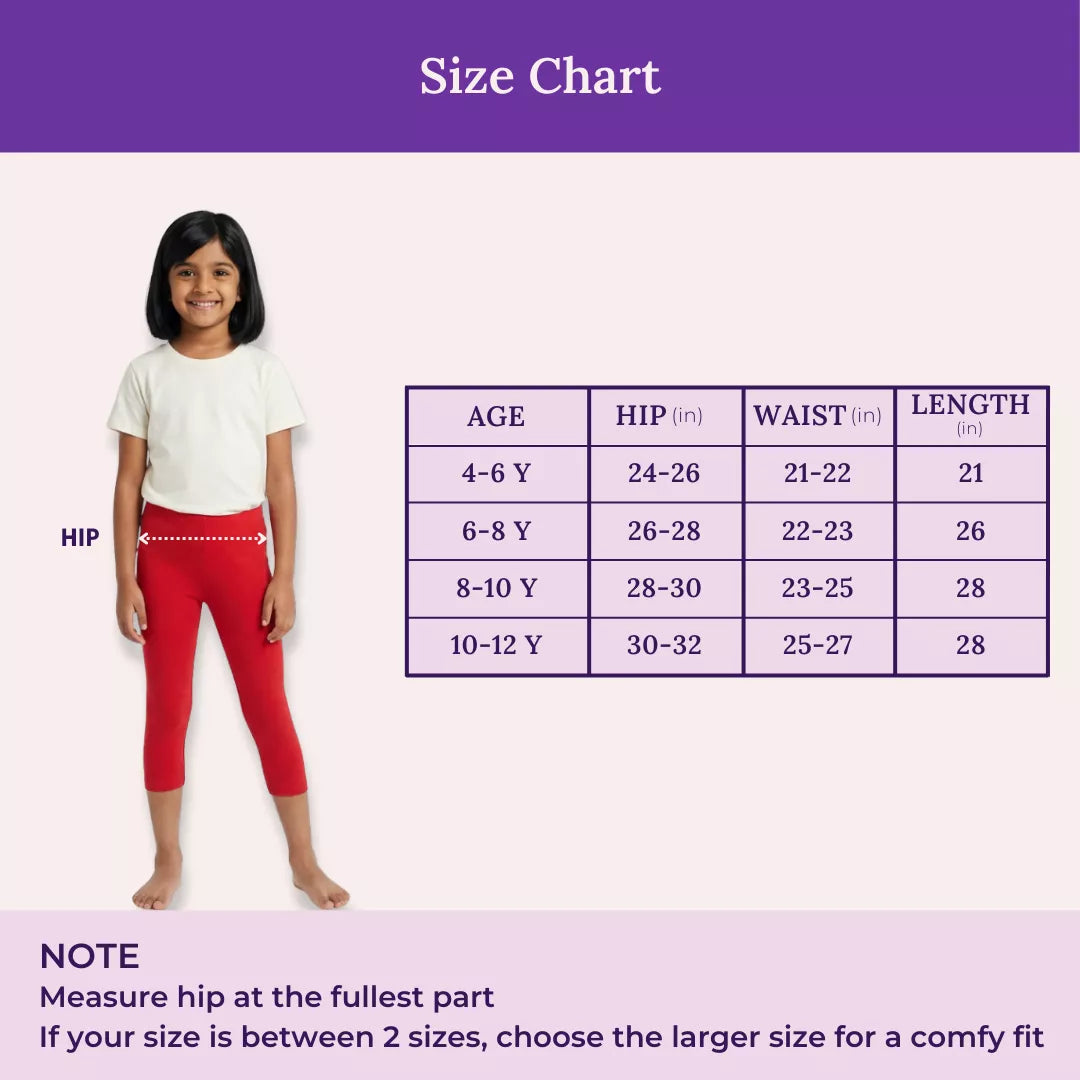 Size Chart For Girl Cropped Leggings Red